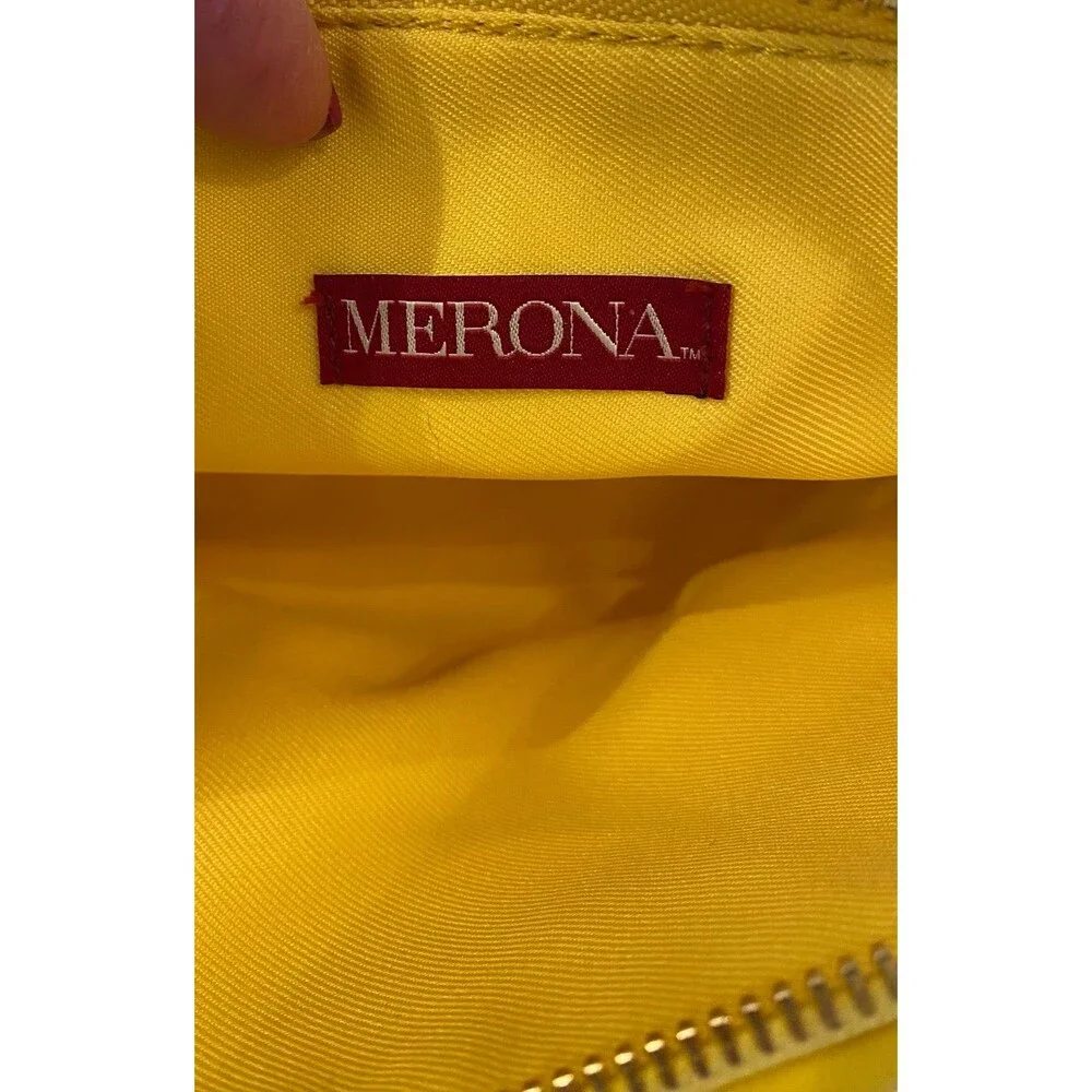 Merona Makeup Bag‎ Unique Bright Yellow Woven Design Cosmetic Purse Zipper Top